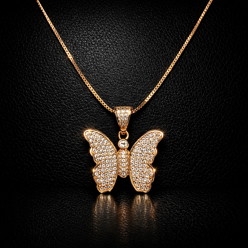 Golden Butterfly Sparkle Pendant Necklace