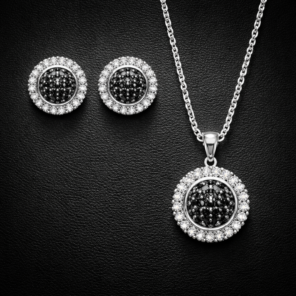 Noir Halo Necklace & Earrings Set