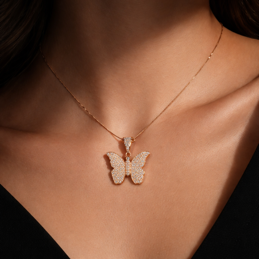 Golden Butterfly Sparkle Pendant Necklace