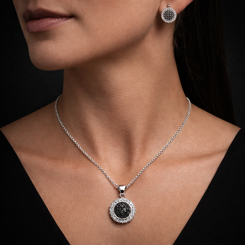 Noir Halo Necklace & Earrings Set